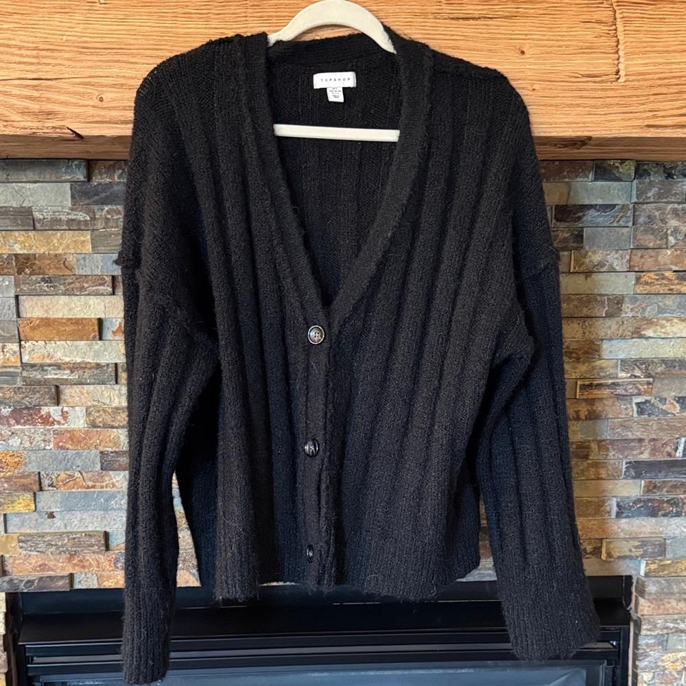 Topshop Black Ribbed Cardigan Sweater- oversized size 4-6 like new!